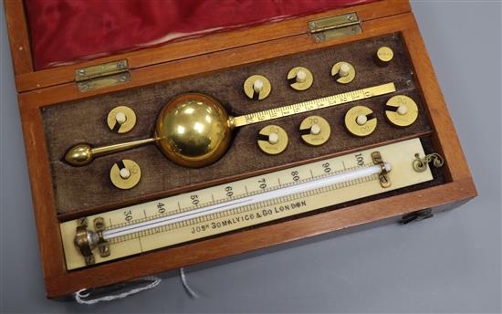 A mahogany cased Sikes hydrometer
